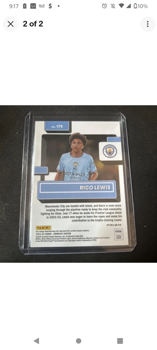 Rico Lewis Rated Rookie Manchester City Panini FIFA Trading Card image indicator(2)