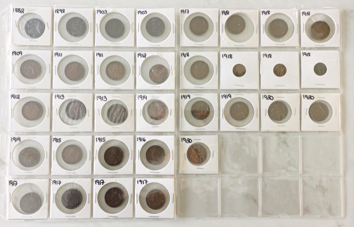 Canadian Large Cent, total 33 coins (1882 to 1920)