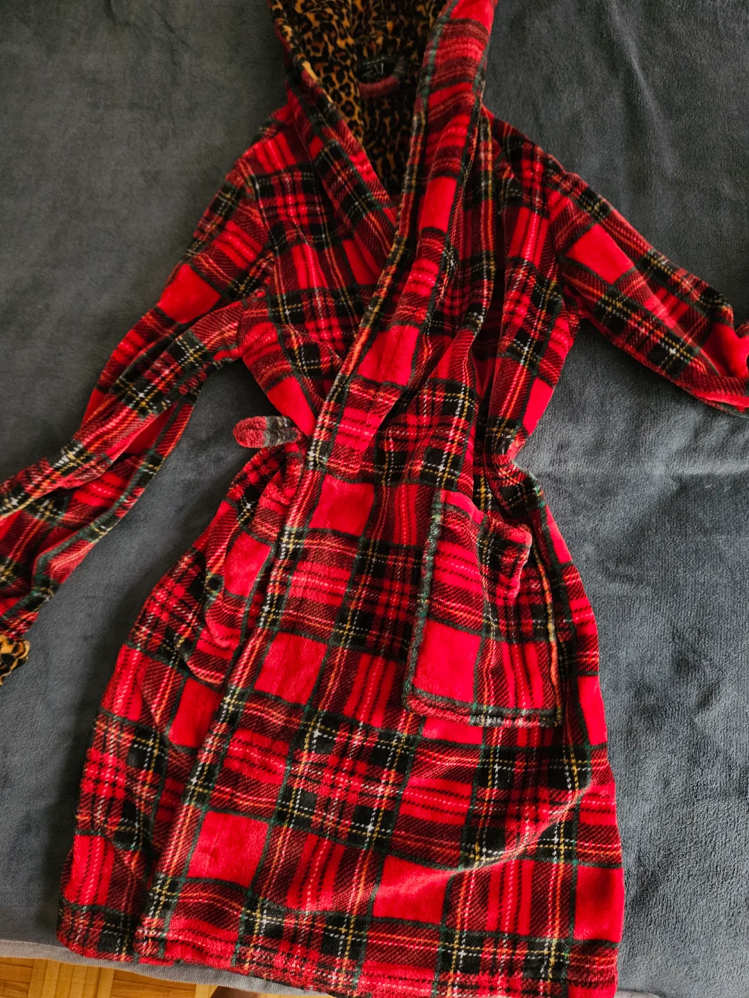 Plaid Robe with Leopard Print Accents thumbnail
