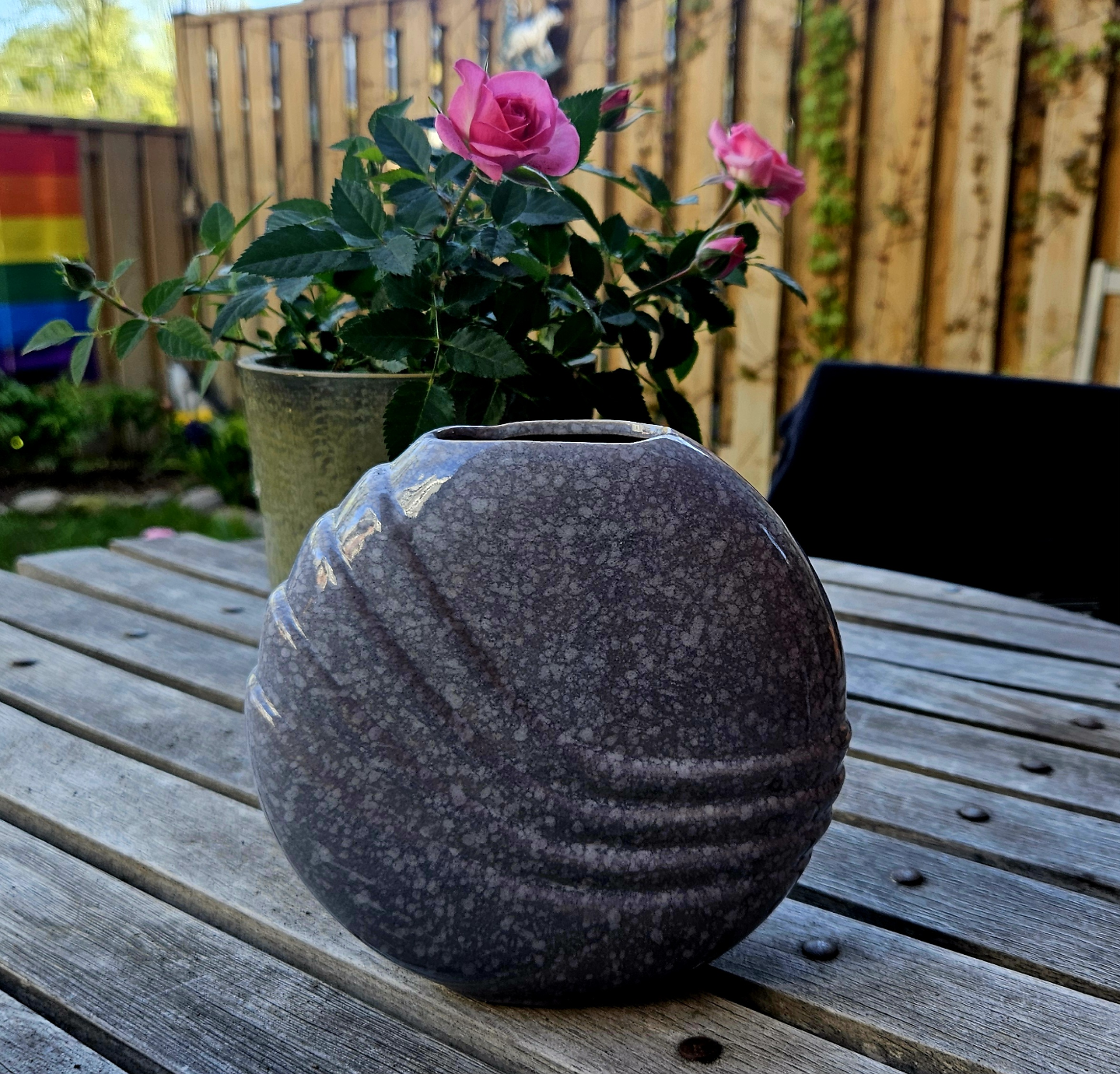 Vintage  80's Art Deco Speckled Grey Ceramic Vase