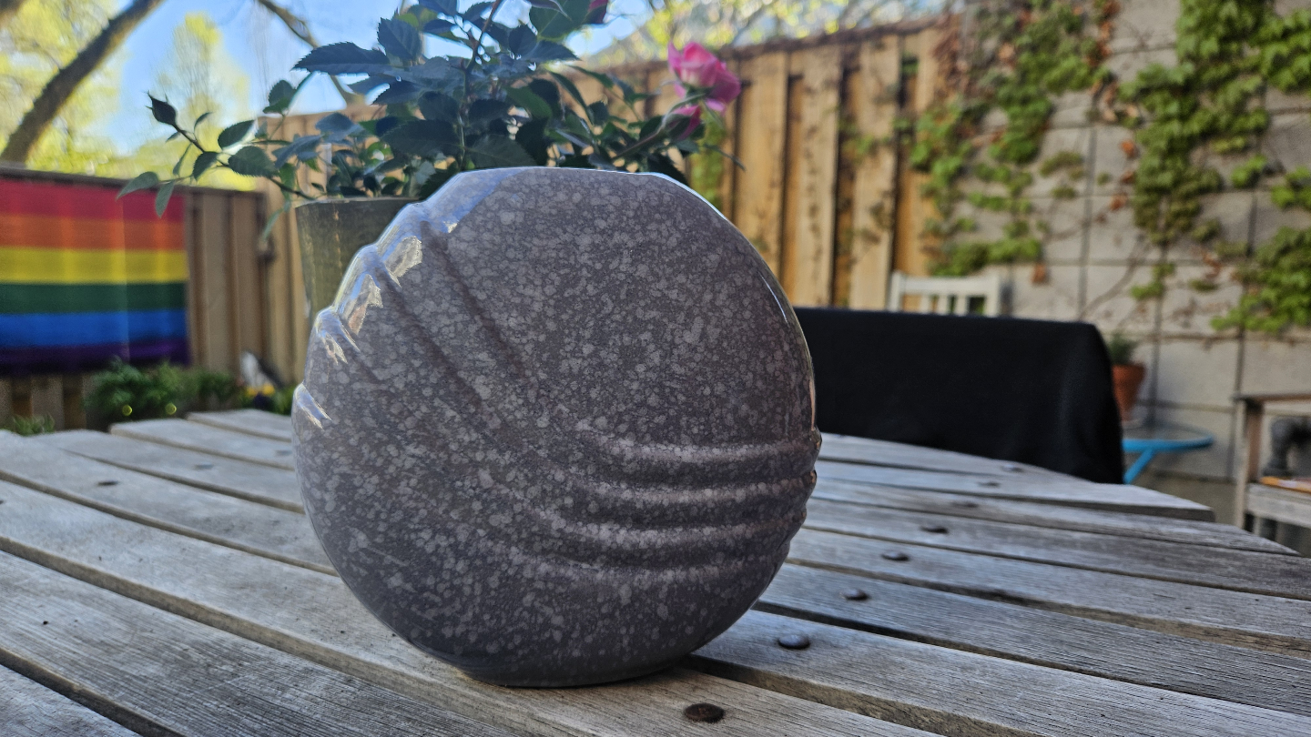 Vintage  80's Art Deco Speckled Grey Ceramic Vase - photo 3
