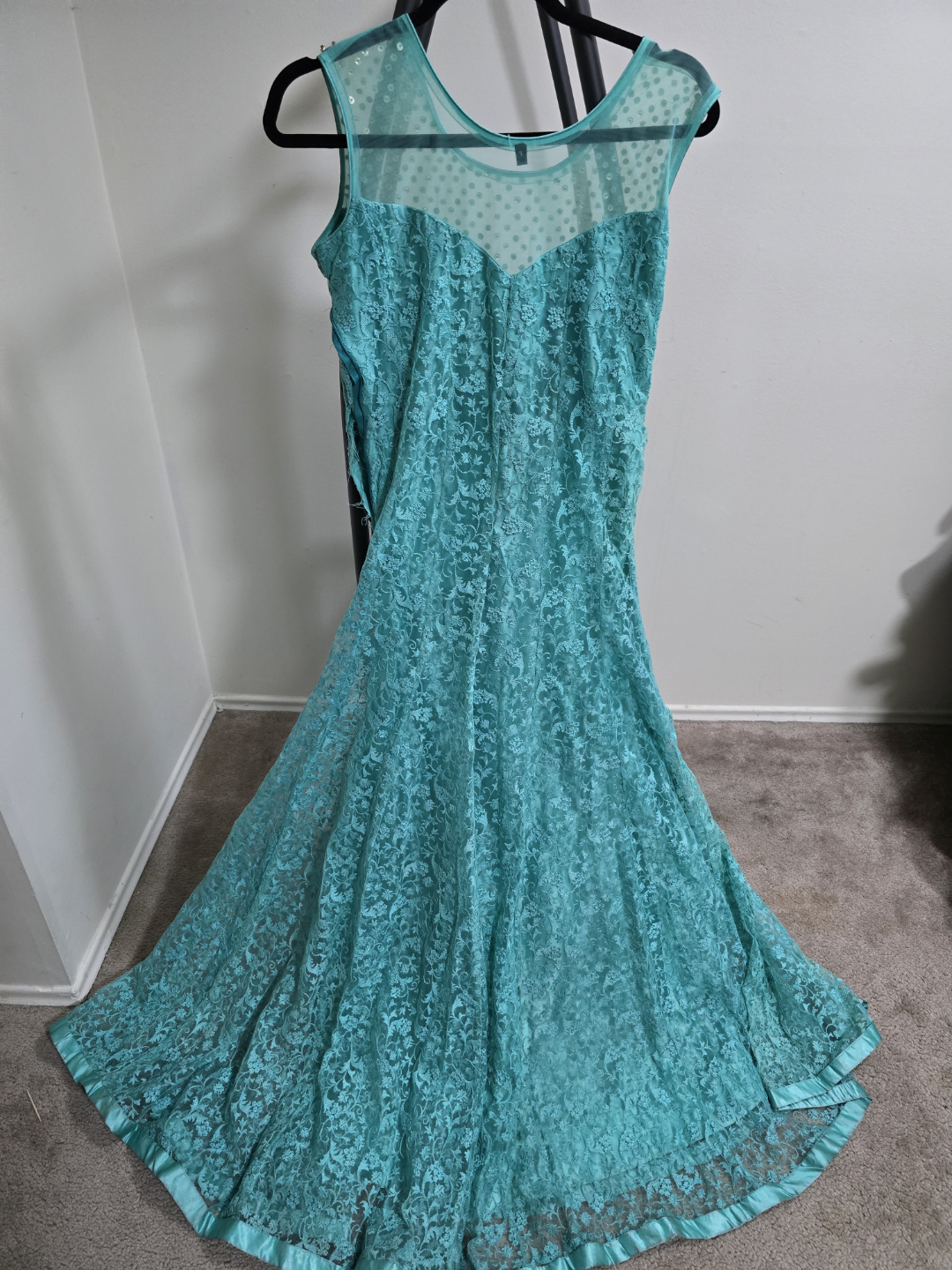 Teal Floor-Length Lace Anarkali Suit