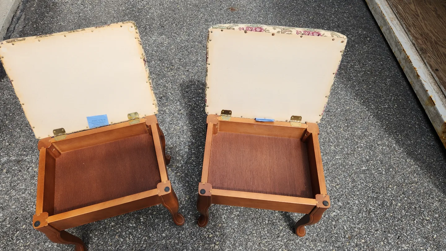 Pair of Vintage Floral Upholstered Vanity Stools image indicator(2)