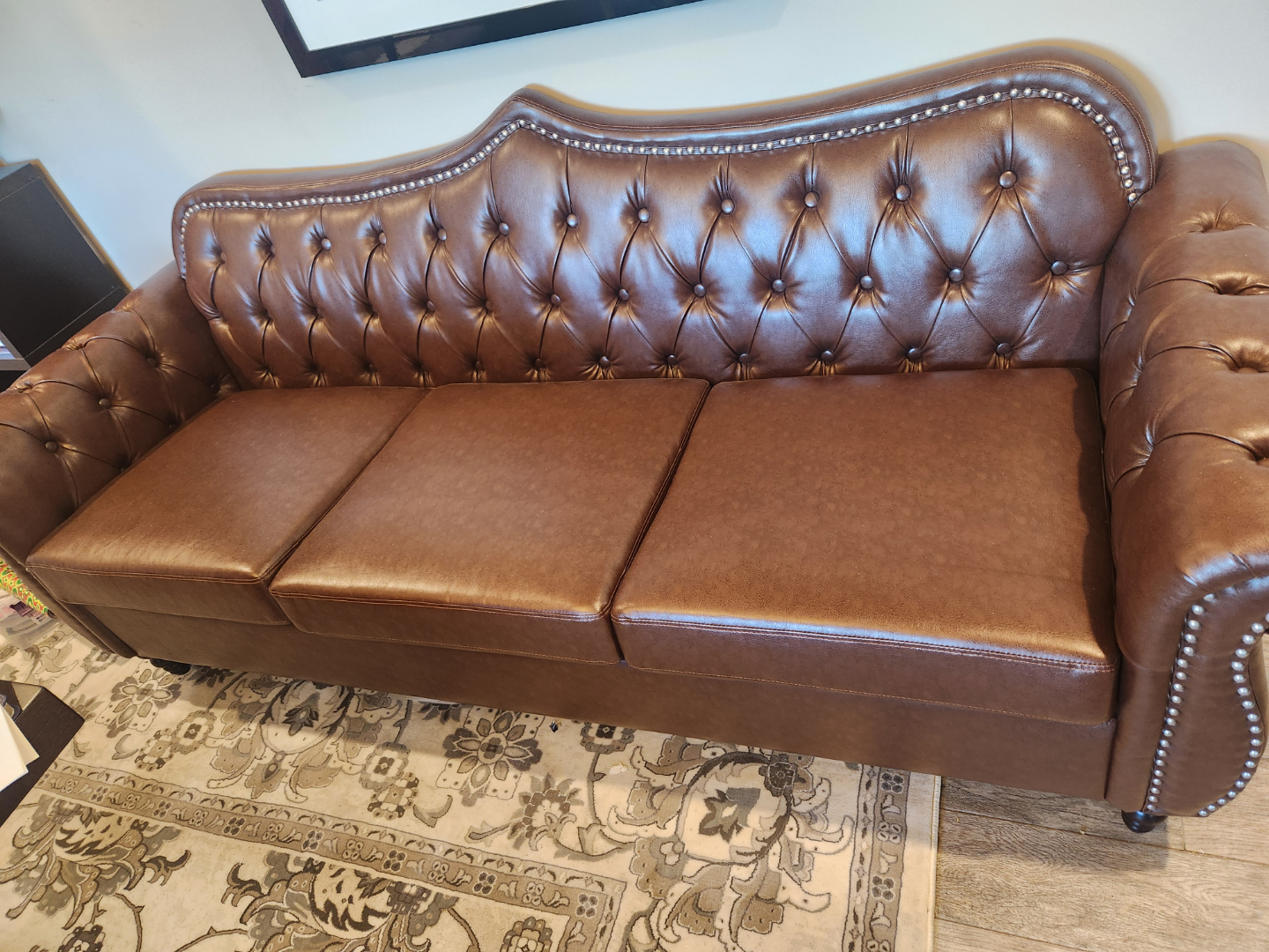 Brown Leatherette Chesterfield Sofa and Loveseat Set - photo 2