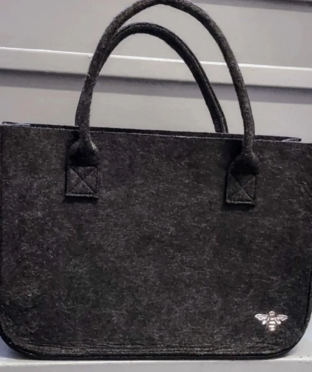 Black Felt Tote Bag with Bee Embroidery thumbnail