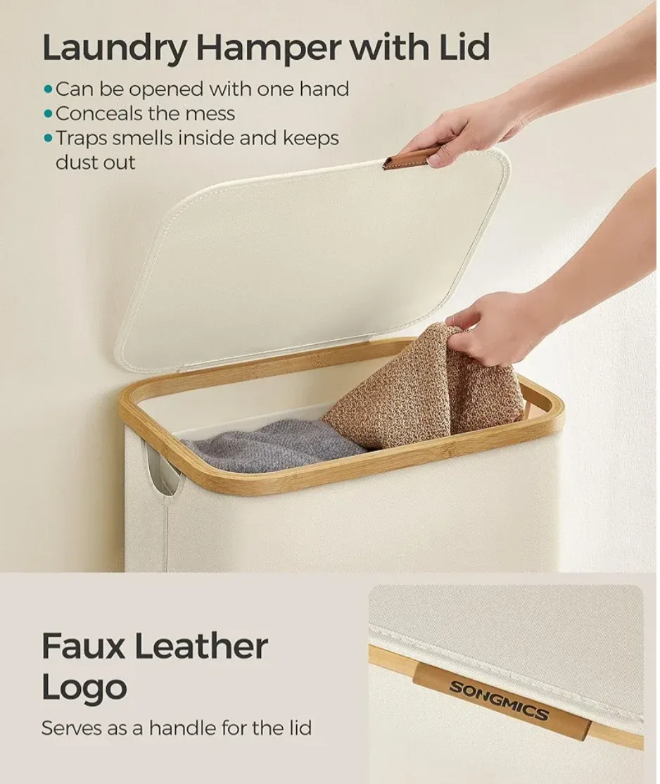 SONGMICS 23.8-Gallon Laundry Hamper with Lid image indicator(7)