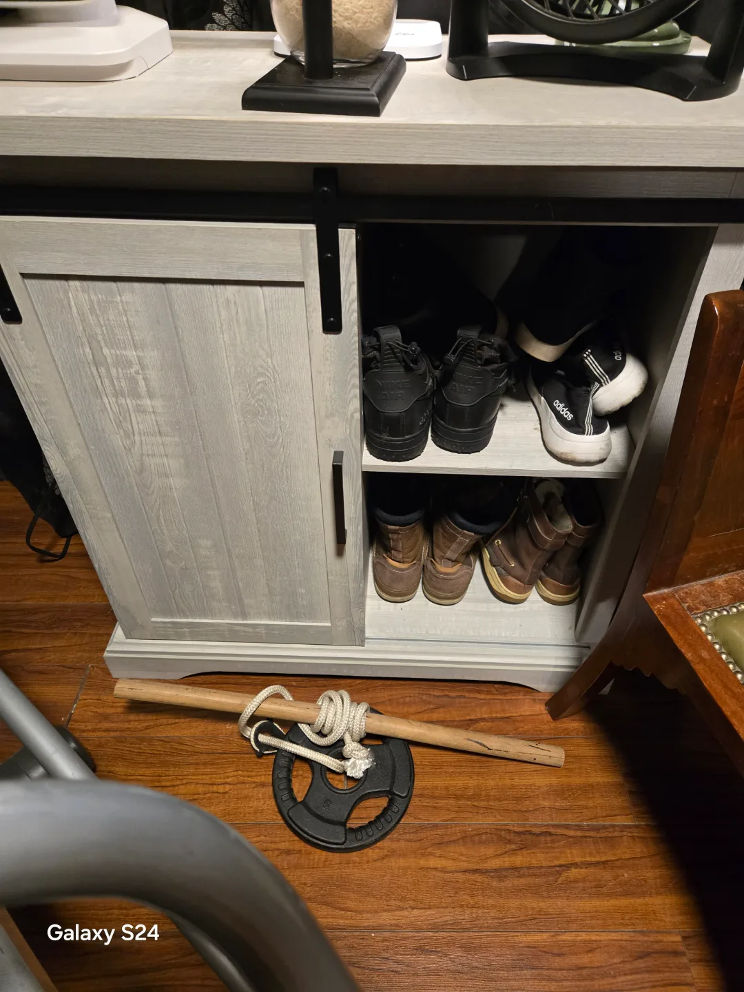 Grey Shoe Cabinet with Sliding Barn Door thumbnail