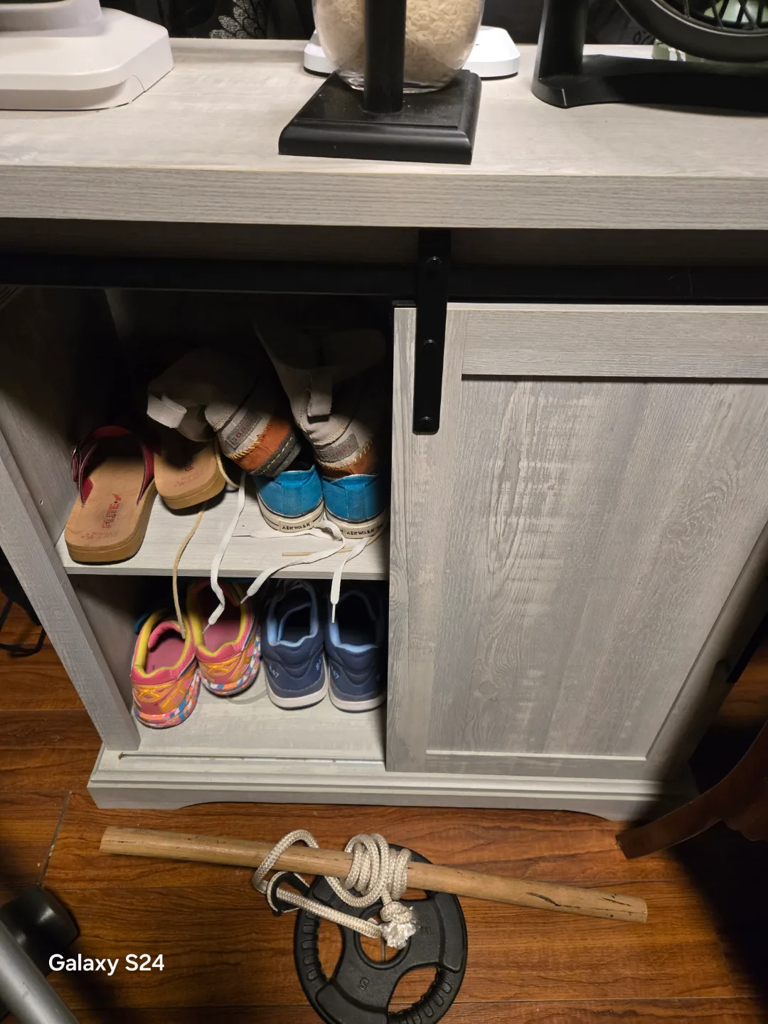 Grey Shoe Cabinet with Sliding Barn Door image indicator(2)