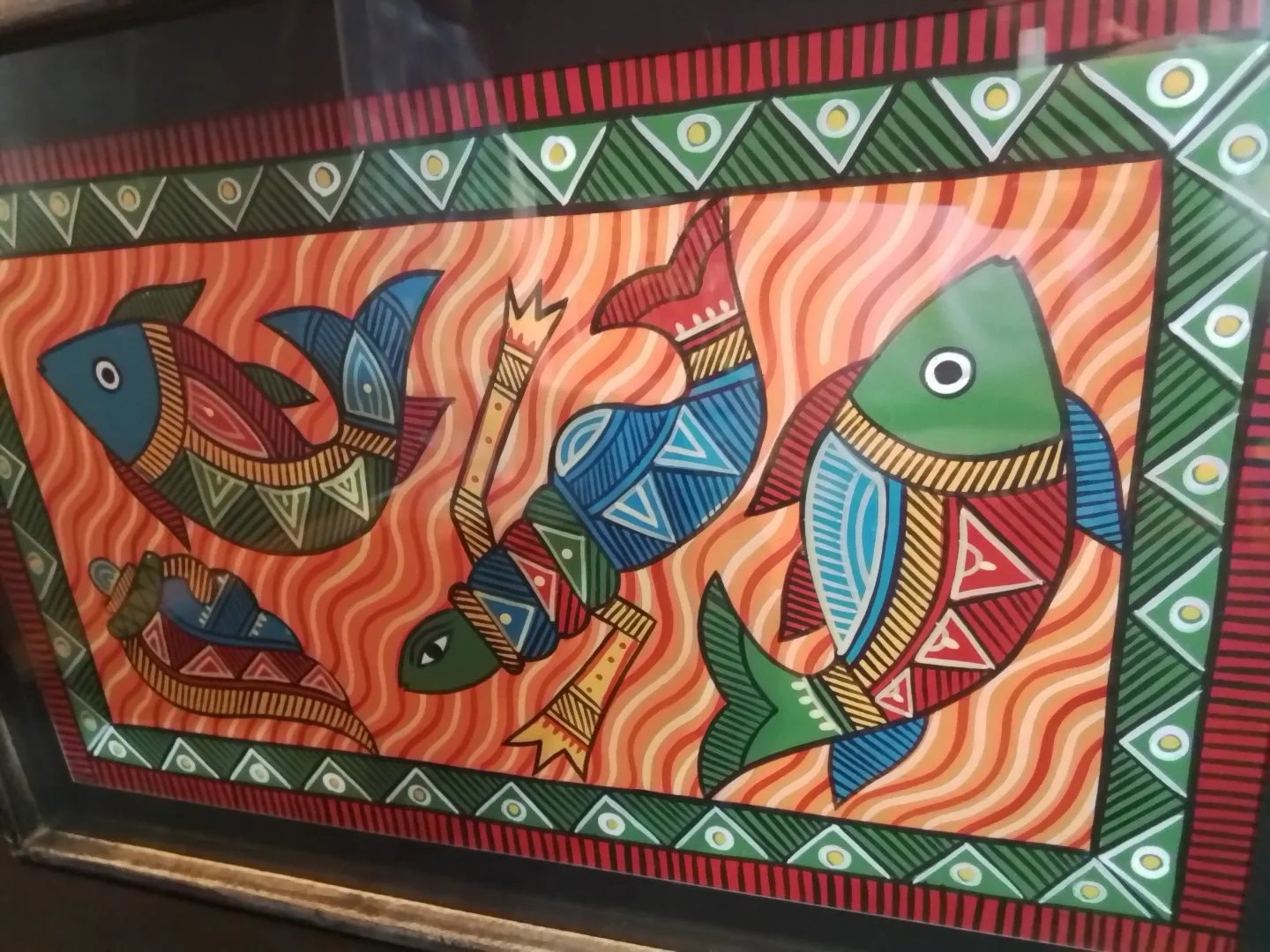 Framed Folk Art Guashe Painting of Fish, Mermaid and Seashell image indicator(2)