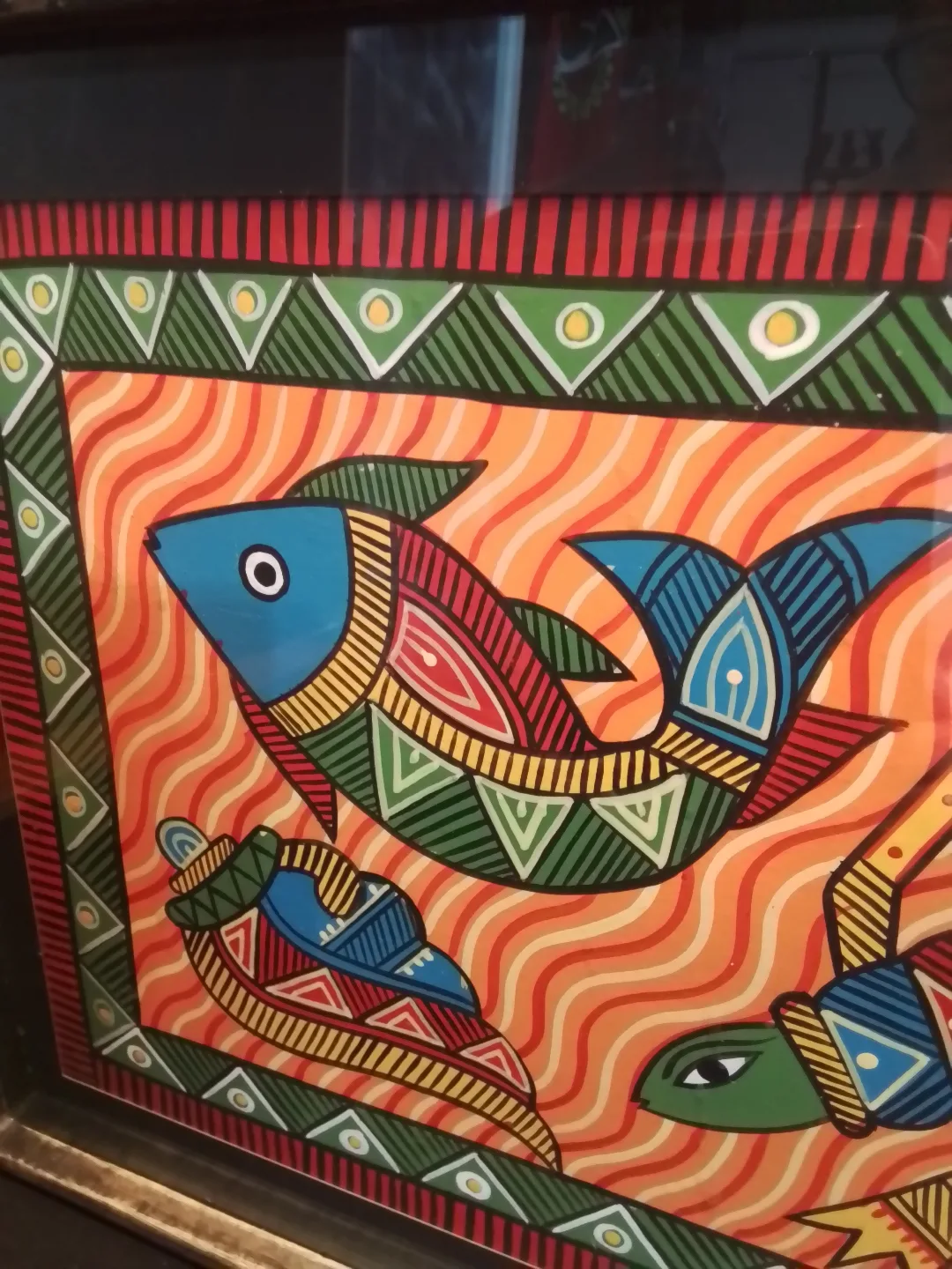 Framed Folk Art Guashe Painting of Fish, Mermaid and Seashell image indicator(3)