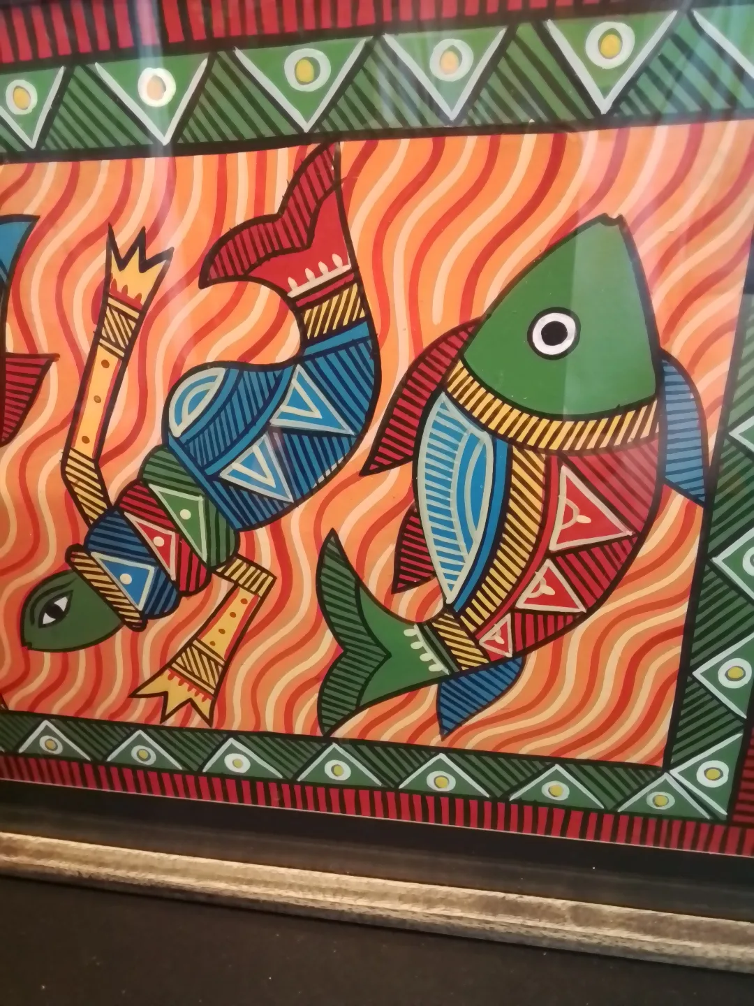 Framed Folk Art Guashe Painting of Fish, Mermaid and Seashell image indicator(4)