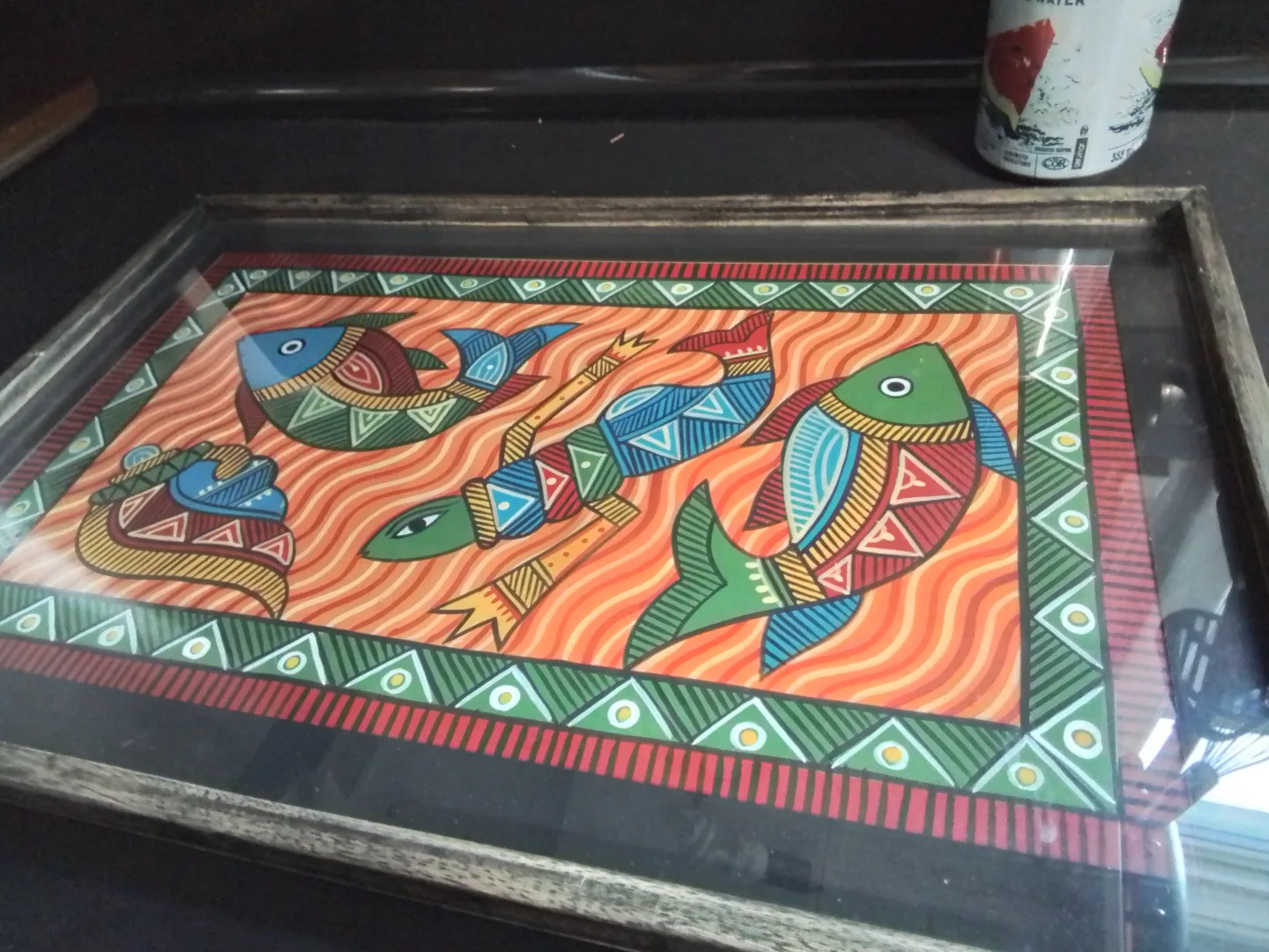 Framed Folk Art Guashe Painting of Fish, Mermaid and Seashell image indicator(6)