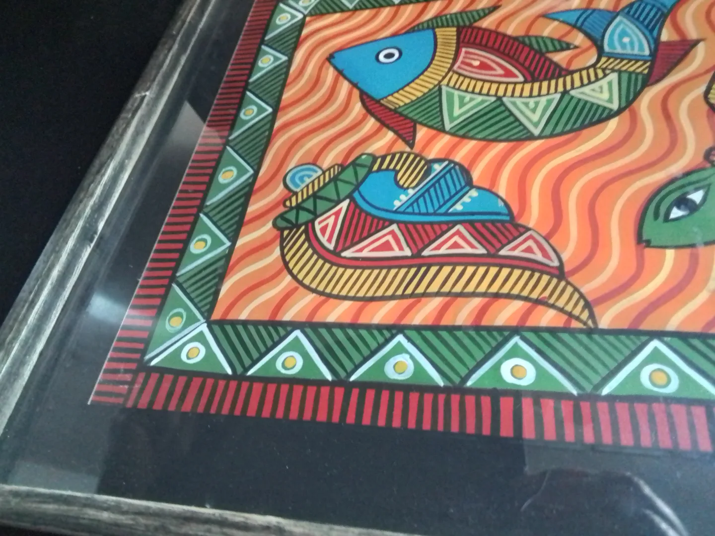 Framed Folk Art Guashe Painting of Fish, Mermaid and Seashell image indicator(7)