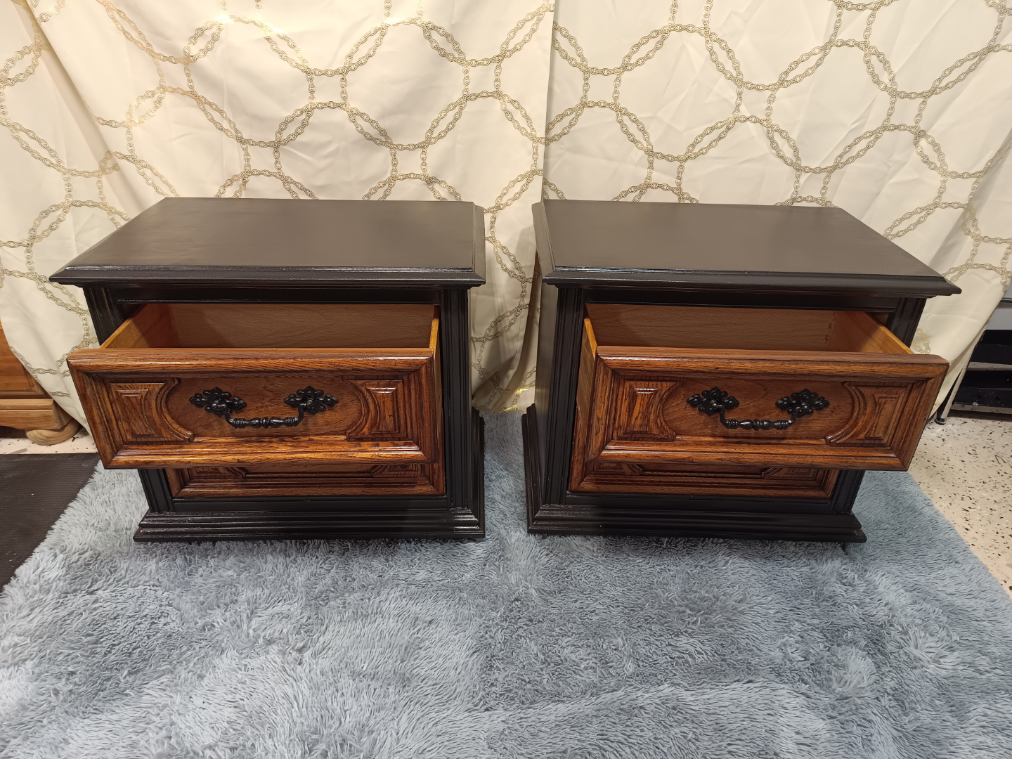 Pair of Vintage Nightstands, Two-Drawer, Dark Wood - photo 4
