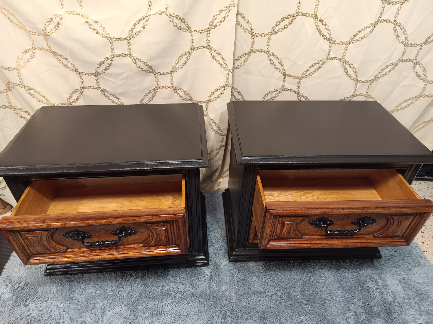 Pair of Vintage Nightstands, Two-Drawer, Dark Wood - photo 5