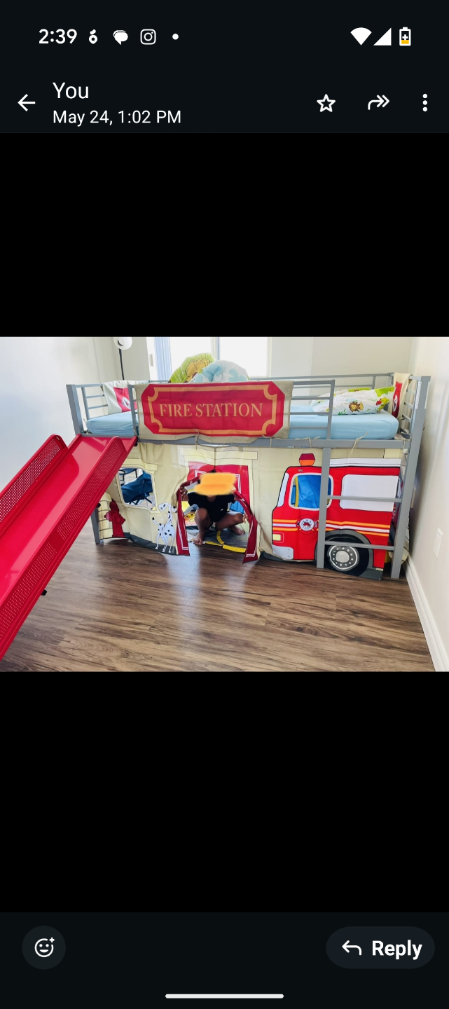 kids bunk bed with tent and mattress