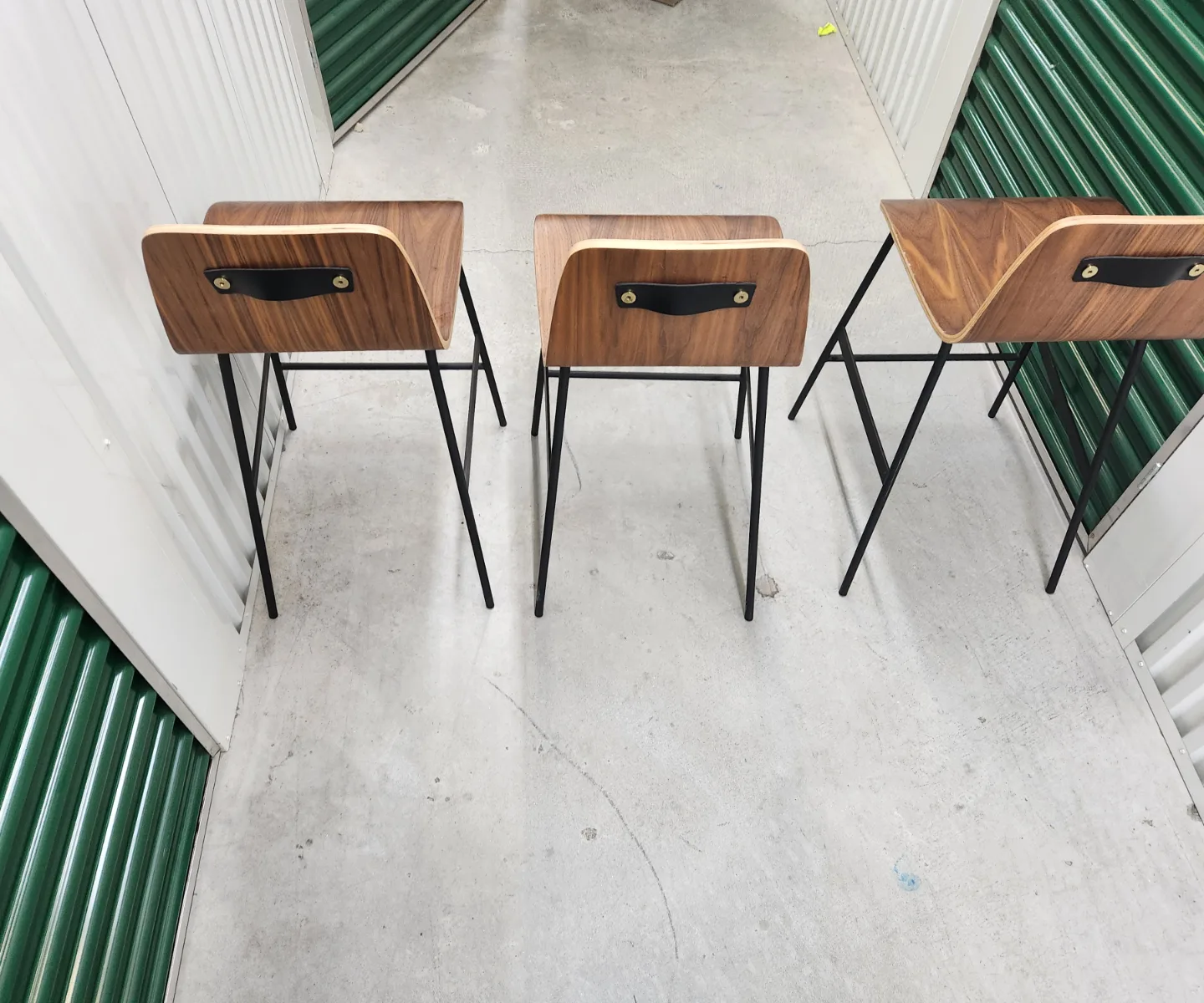 Set of Three Gus* Walnut Wood Bar Stools with Black Metal Legs image indicator(10)