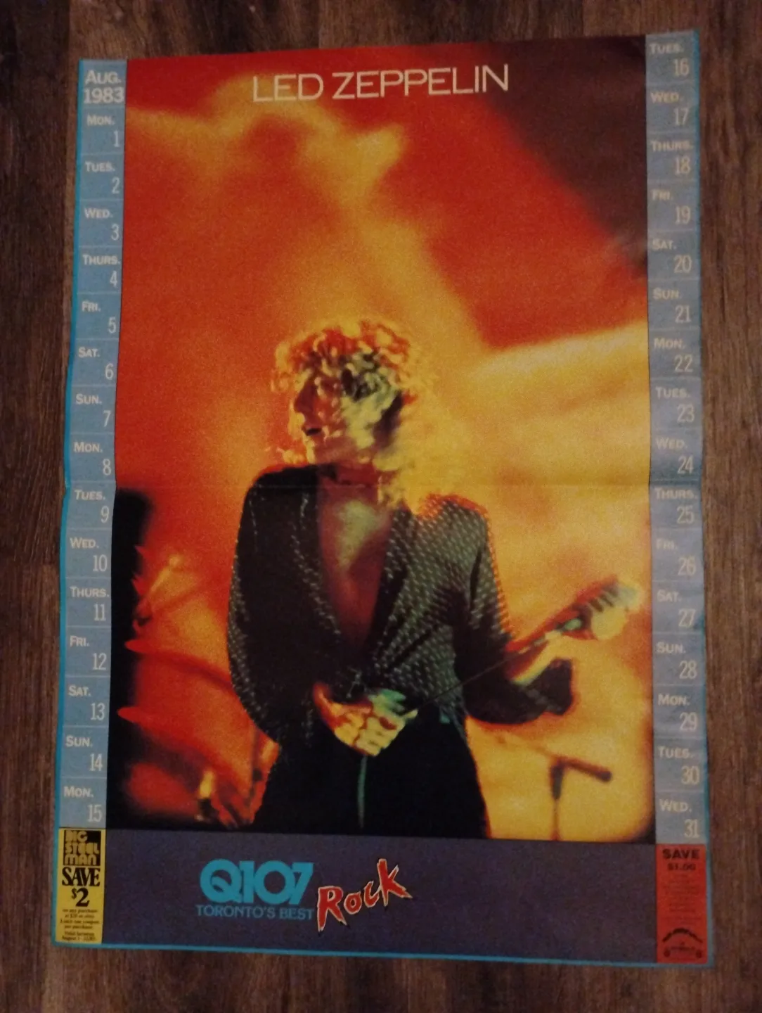 1983 Led Zeppelin Q107 Rock Calendar Poster thumbnail