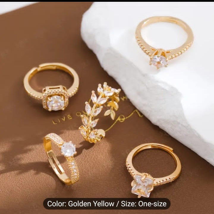 5-Piece Gold Ring Set with Cubic Zirconia - photo 2