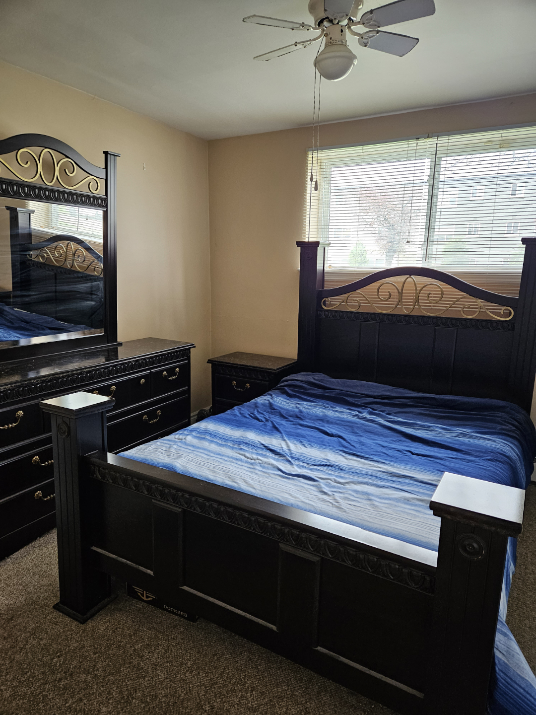 Dark brown bedroom set - Queen size bed, dresser, and nightstand