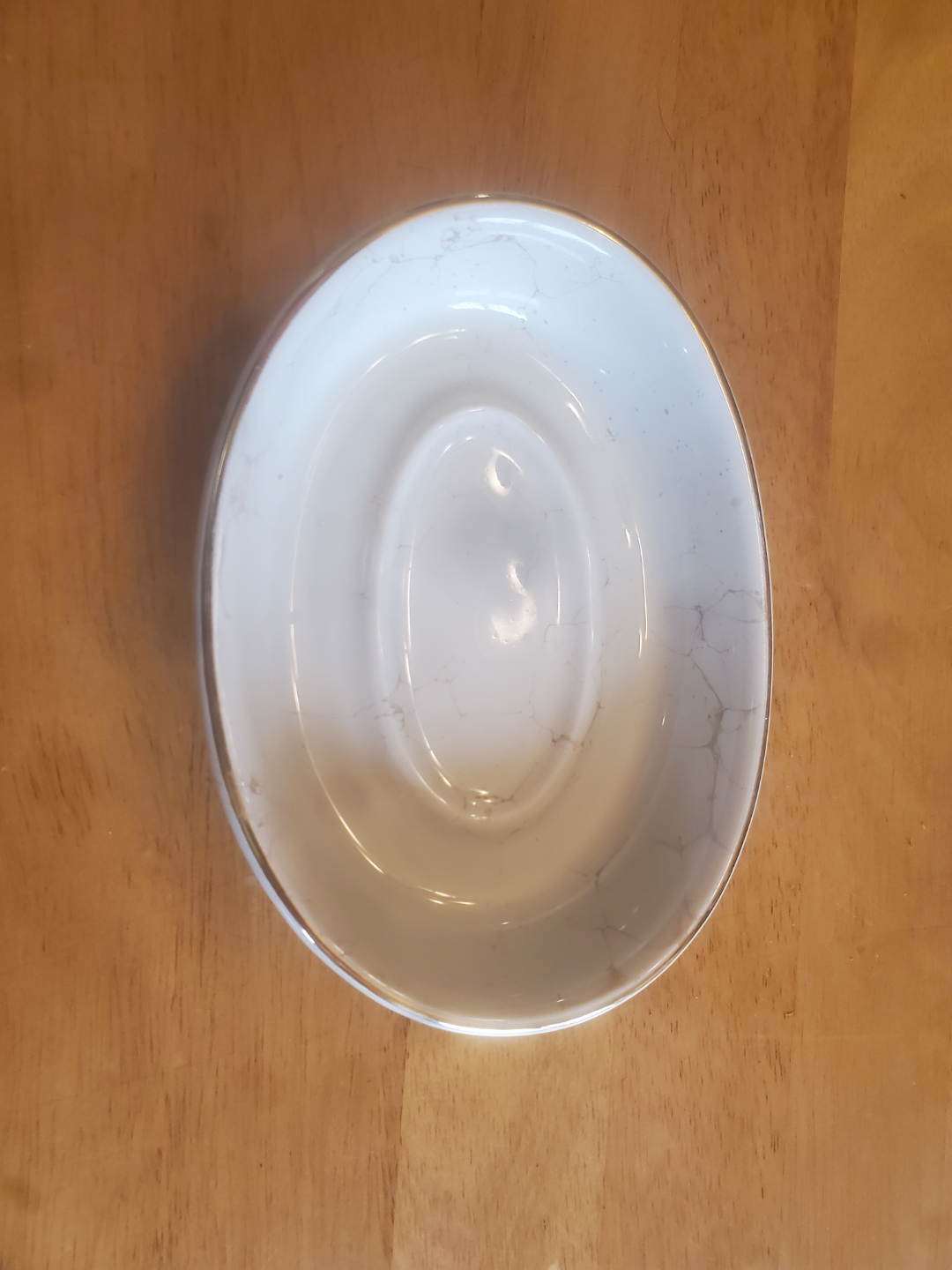 Small White Ceramic Dish with Gold Trim