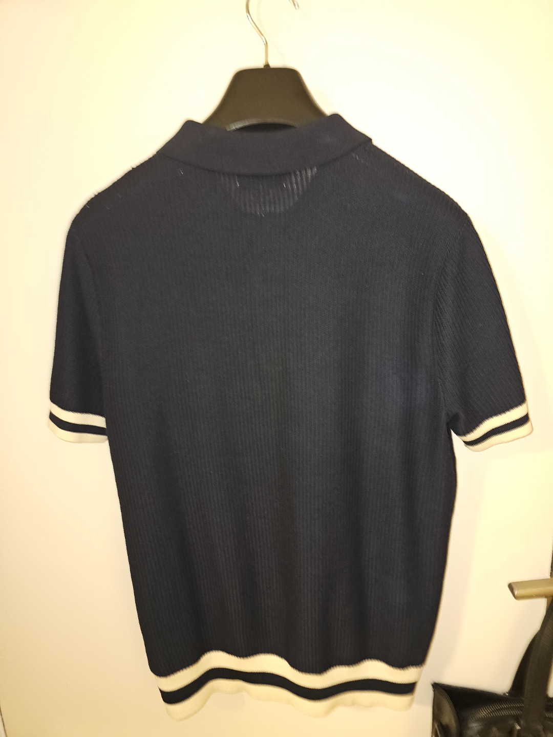 Hawes&Curtis Navy Tipped Textured Rib Knitted Cotton Polo Shirt - photo 4