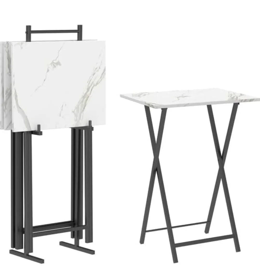 Foldable Side Table - White Marble Top & Black Metal Frame thumbnail