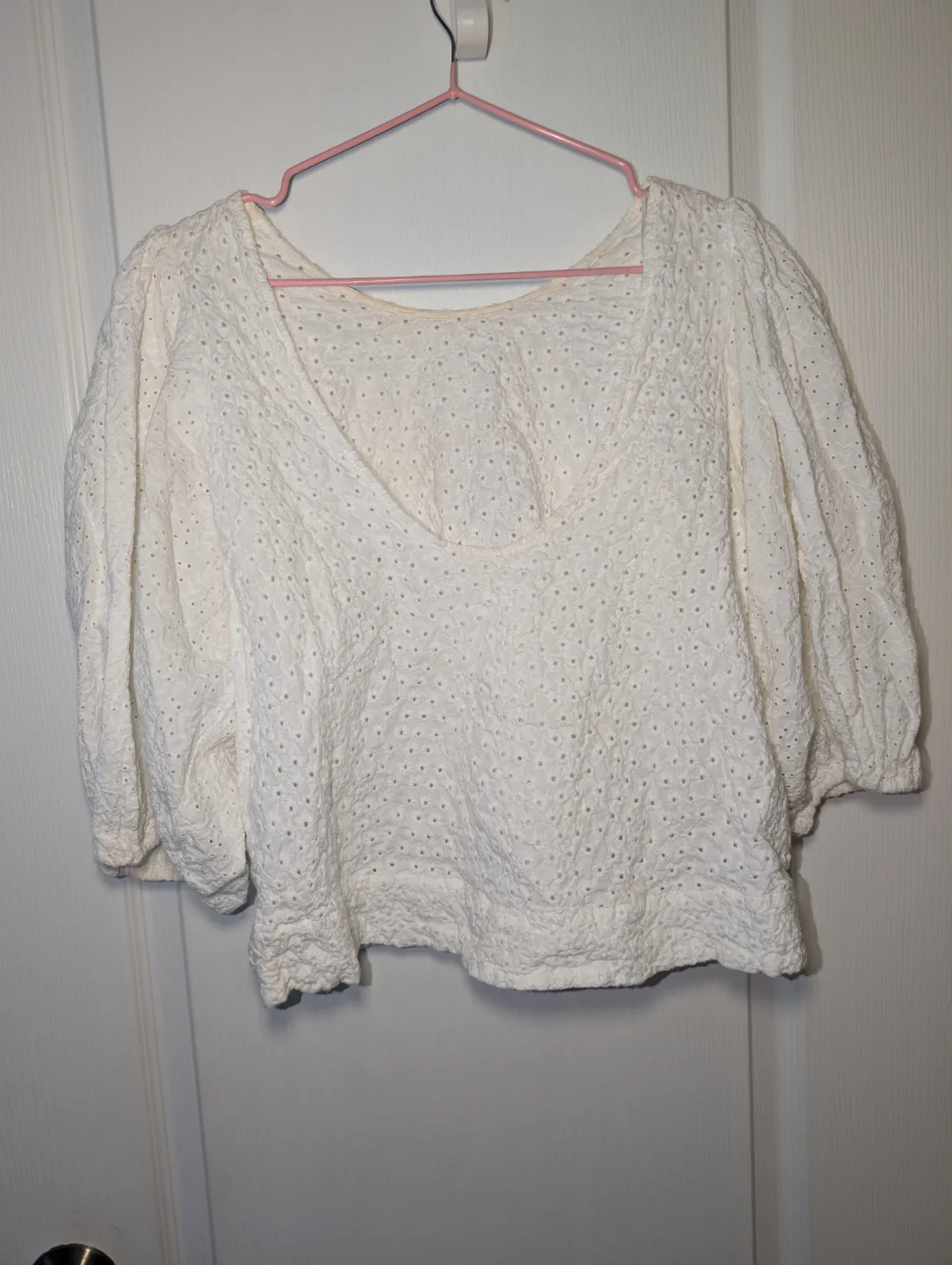 Zara White Eyelet Puff Sleeve Blouse image indicator(6)