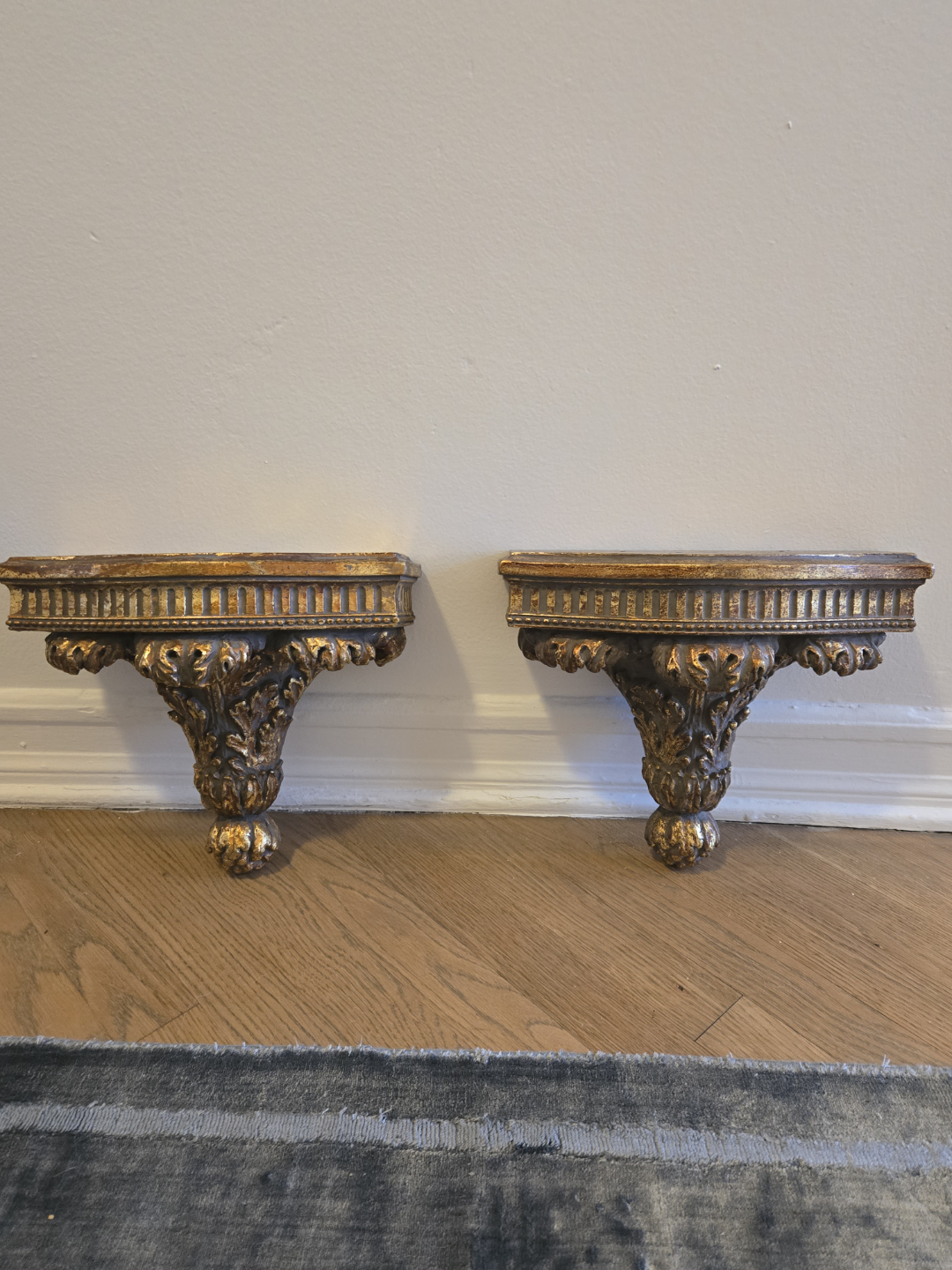 Pair of Ornate Gold Wall Shelves