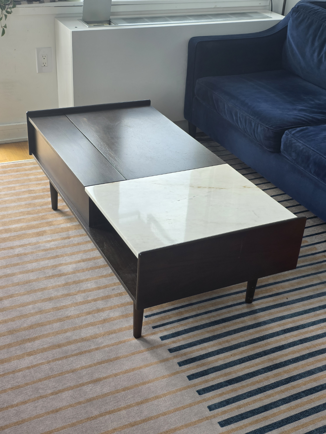 Mid Century Modern Lift Top Coffee Table with Marble Top