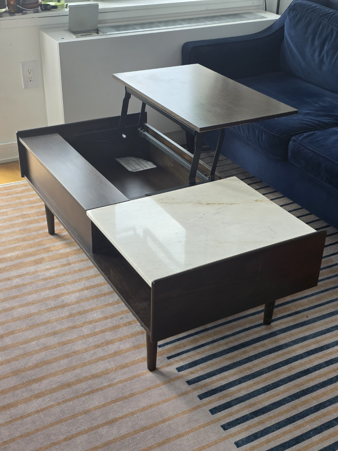 Mid Century Modern Lift Top Coffee Table with Marble Top - photo 2