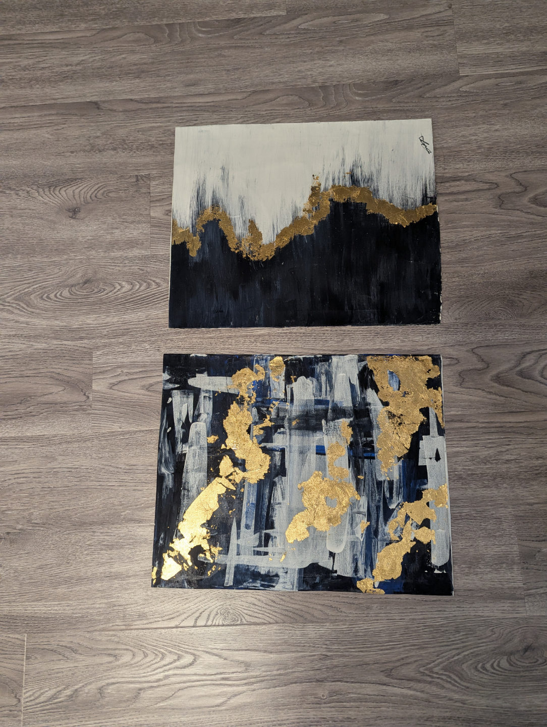 Set of Two Abstract Gold Leaf Paintings