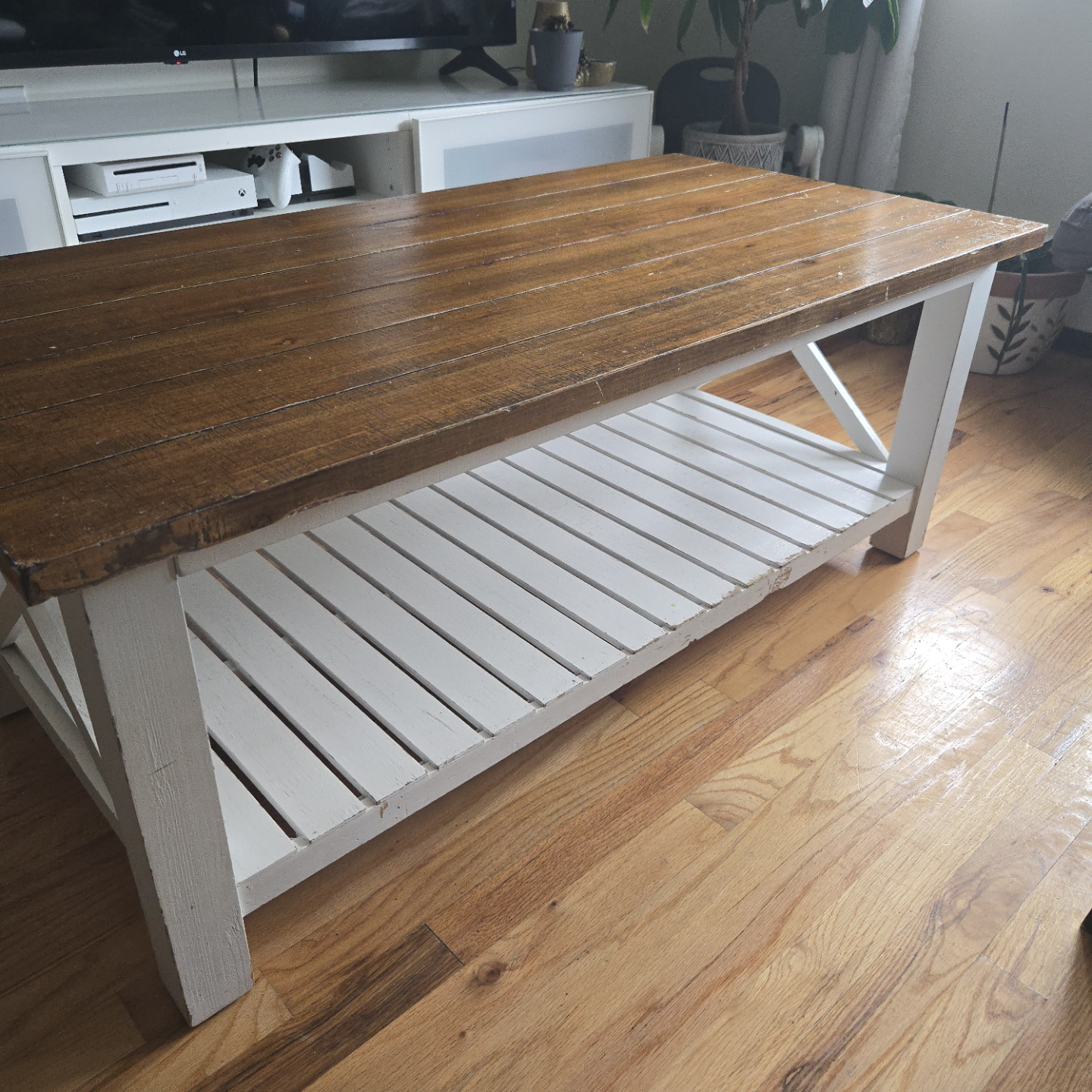Farmhouse Style Coffee Table with Lower Shelf