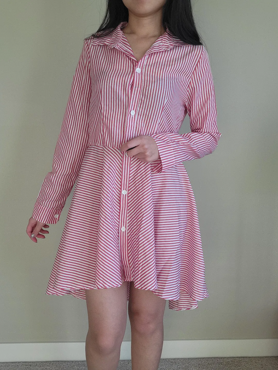 Red and White Striped High-Low Shirt Dress thumbnail