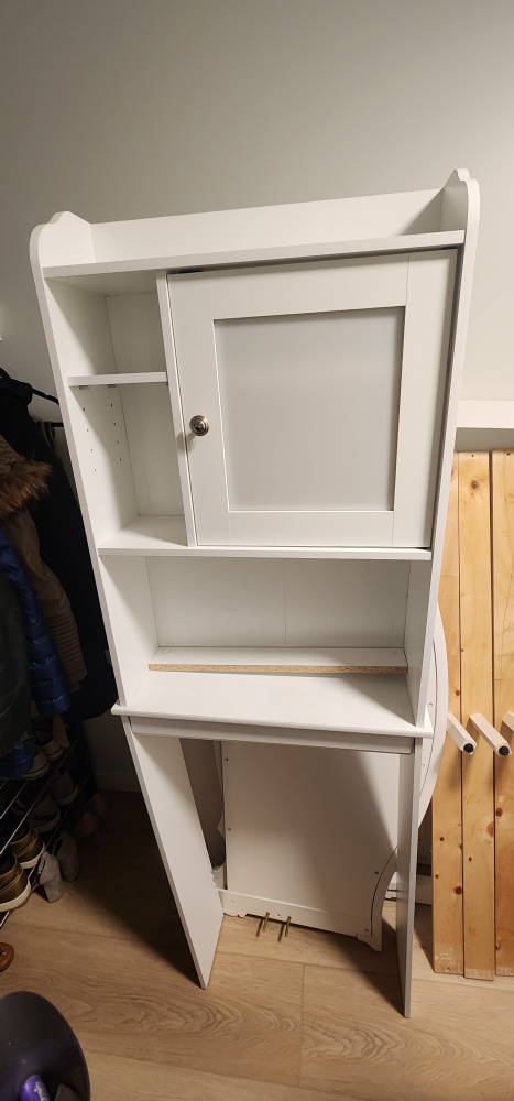 White Wooden Toilet Hutch/Cabinet with Shelves - photo 2