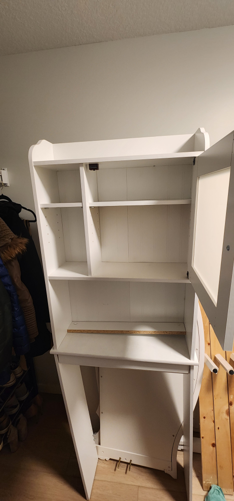 White Wooden Toilet Hutch/Cabinet with Shelves - photo 3