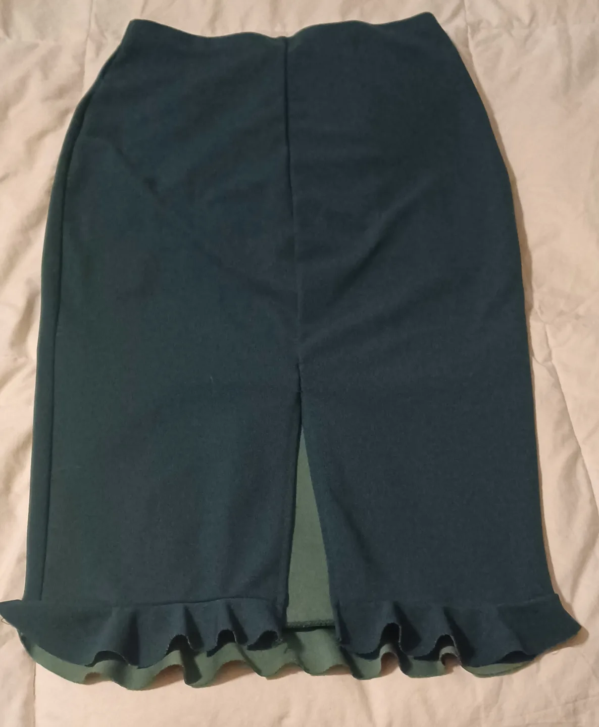 Dark Green Pencil Skirt with Ruffle Hem image indicator(2)