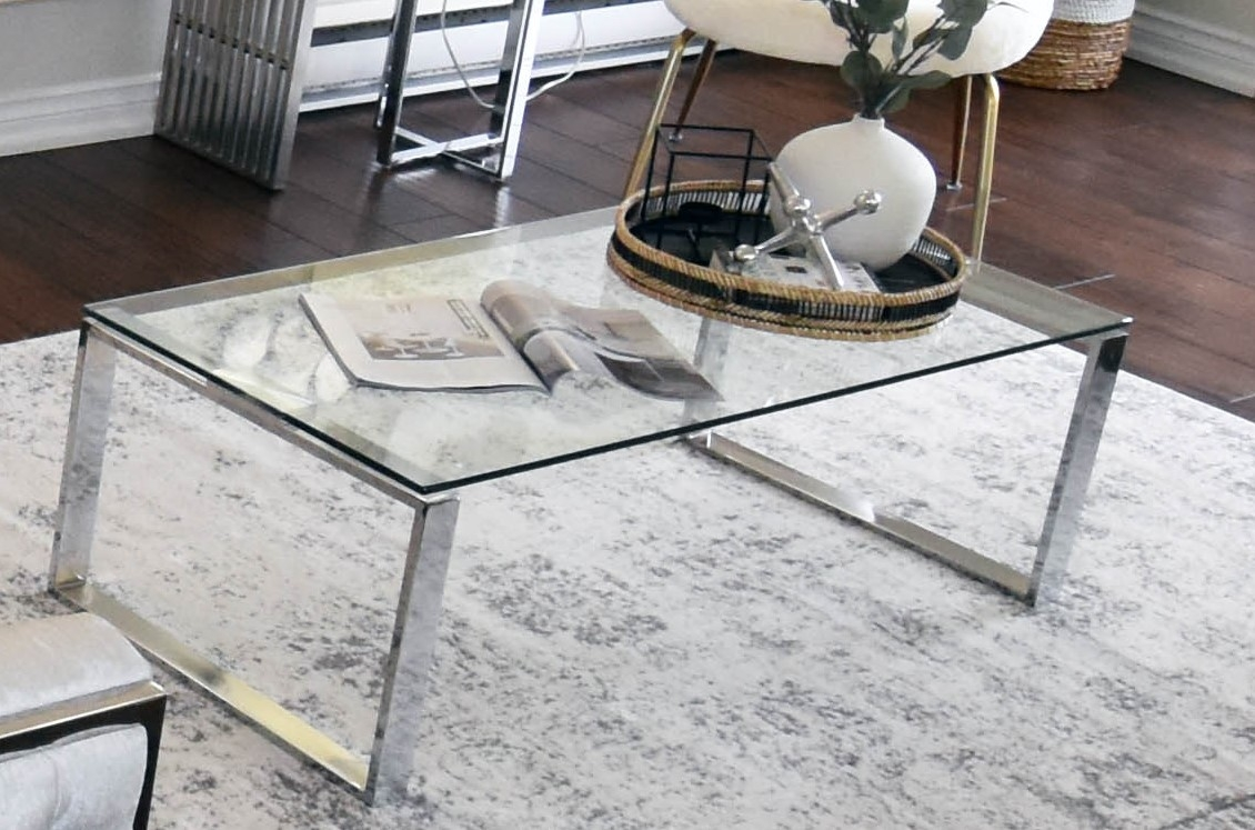 Modern Glass Coffee Table with Chrome Frame