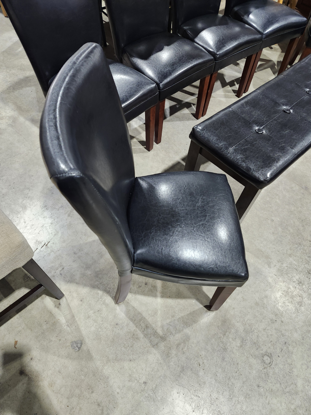 Black Leather Dining Chairs and Bench Set - Eztia Furnishings - photo 4