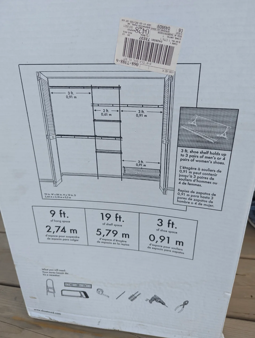 ClosetMaid Closet Organizer 5-8ft White thumbnail