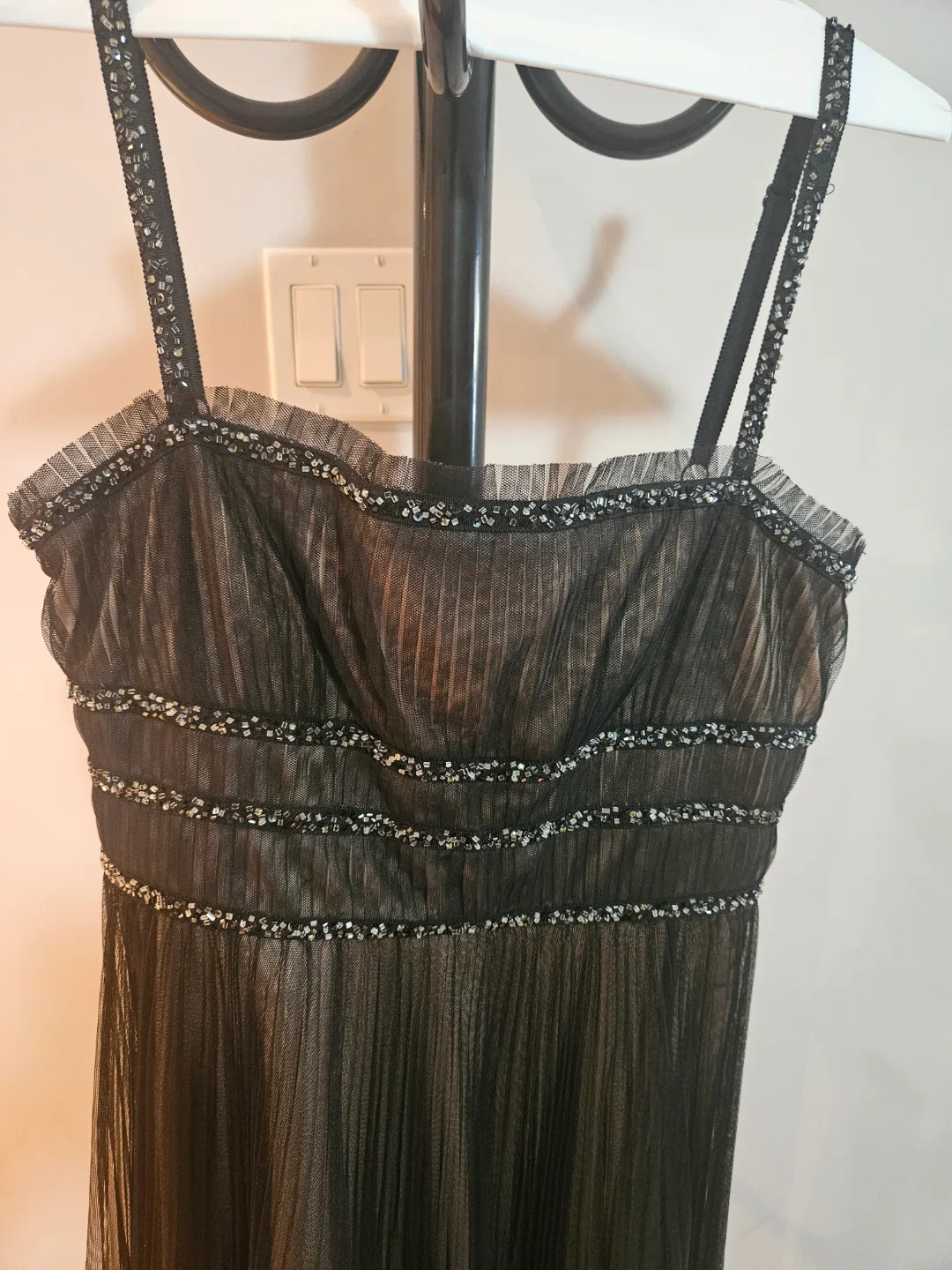 BCBGMAXAZRIA Black Beaded Pleated Dress Size M image indicator(2)