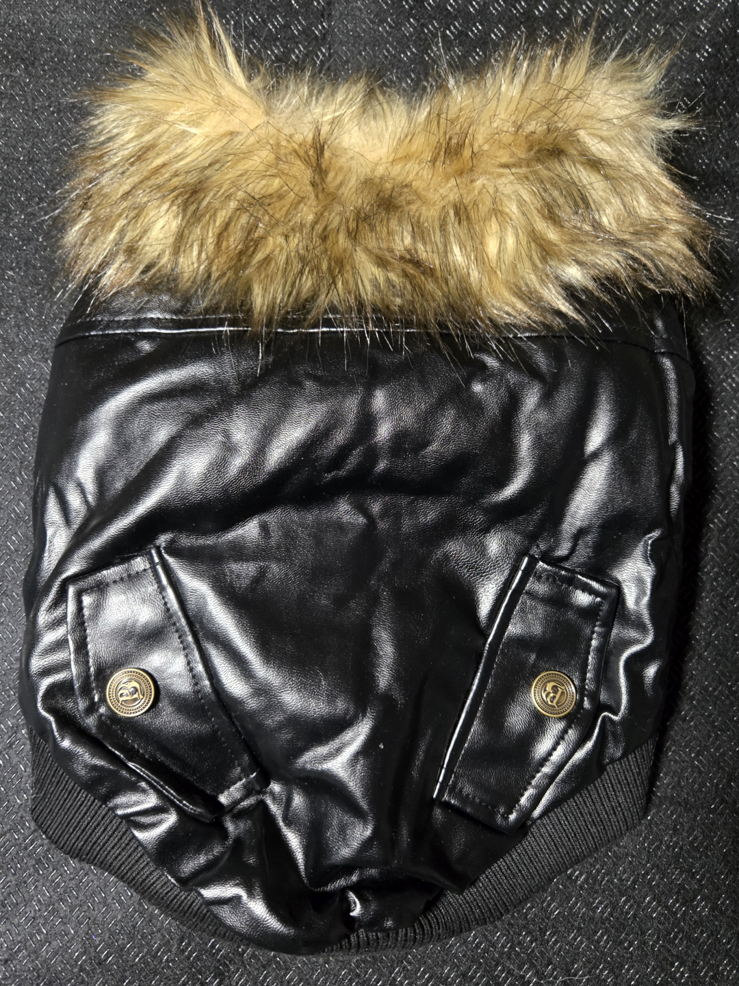 Black Faux Leather Dog Jacket with Fur Trim - Size XL - photo 2