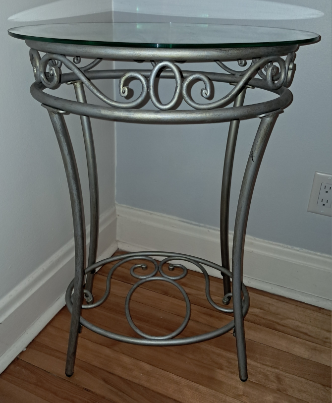 Silver Metal and Glass Accent Table