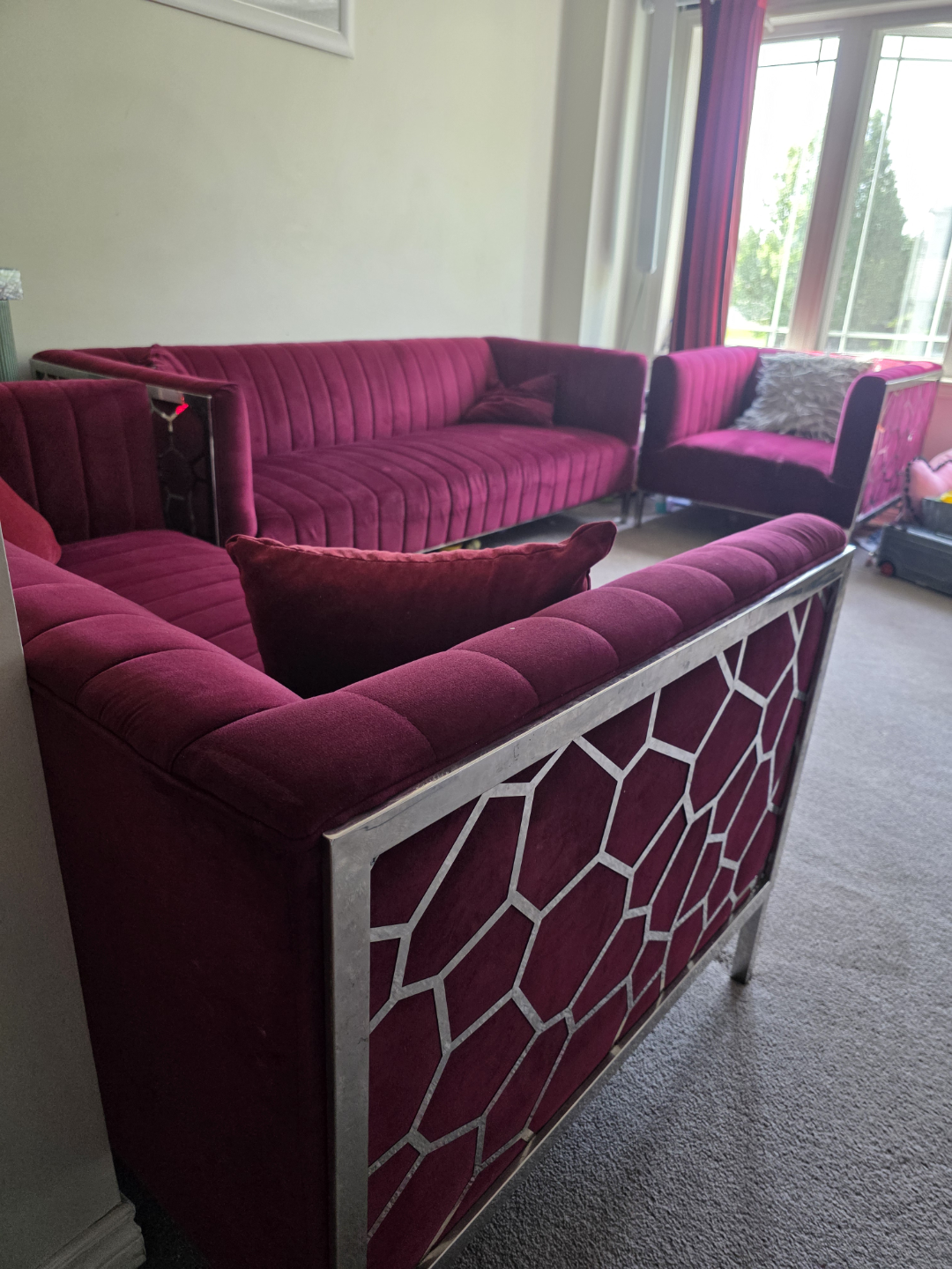 Velvet Sofa with Metal Accents