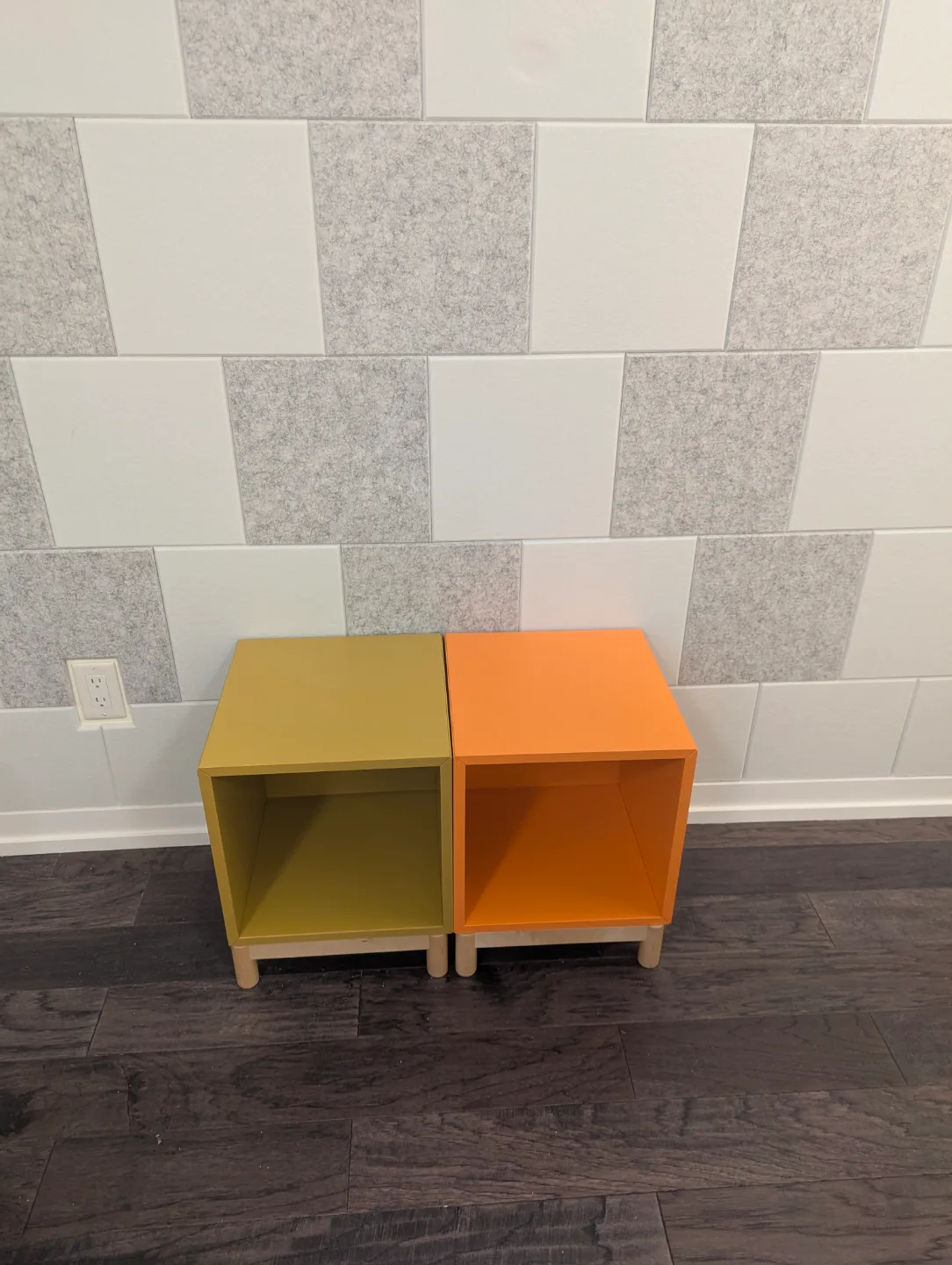 Pair of IKEA Eket Storage Cubes (one orange, one yellow) thumbnail
