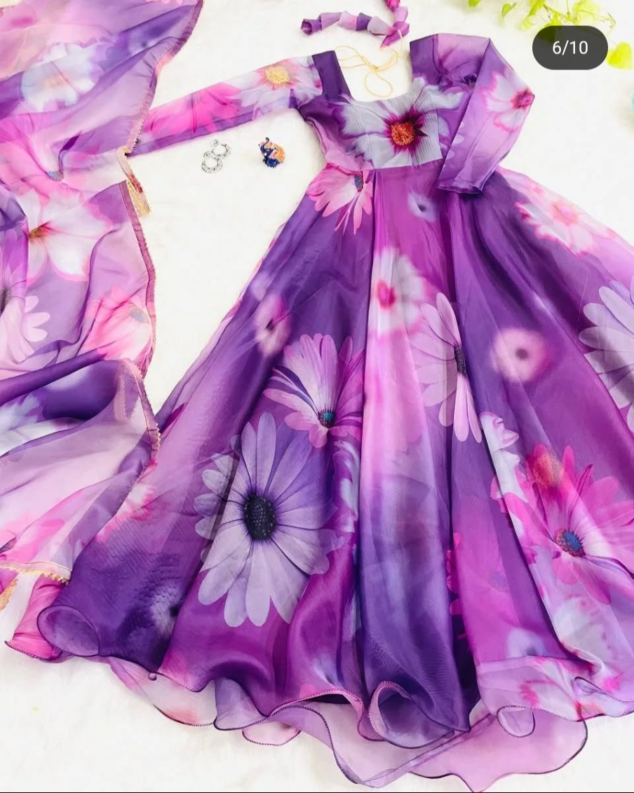 Gorgeous Purple Floral Gown with Dupatta