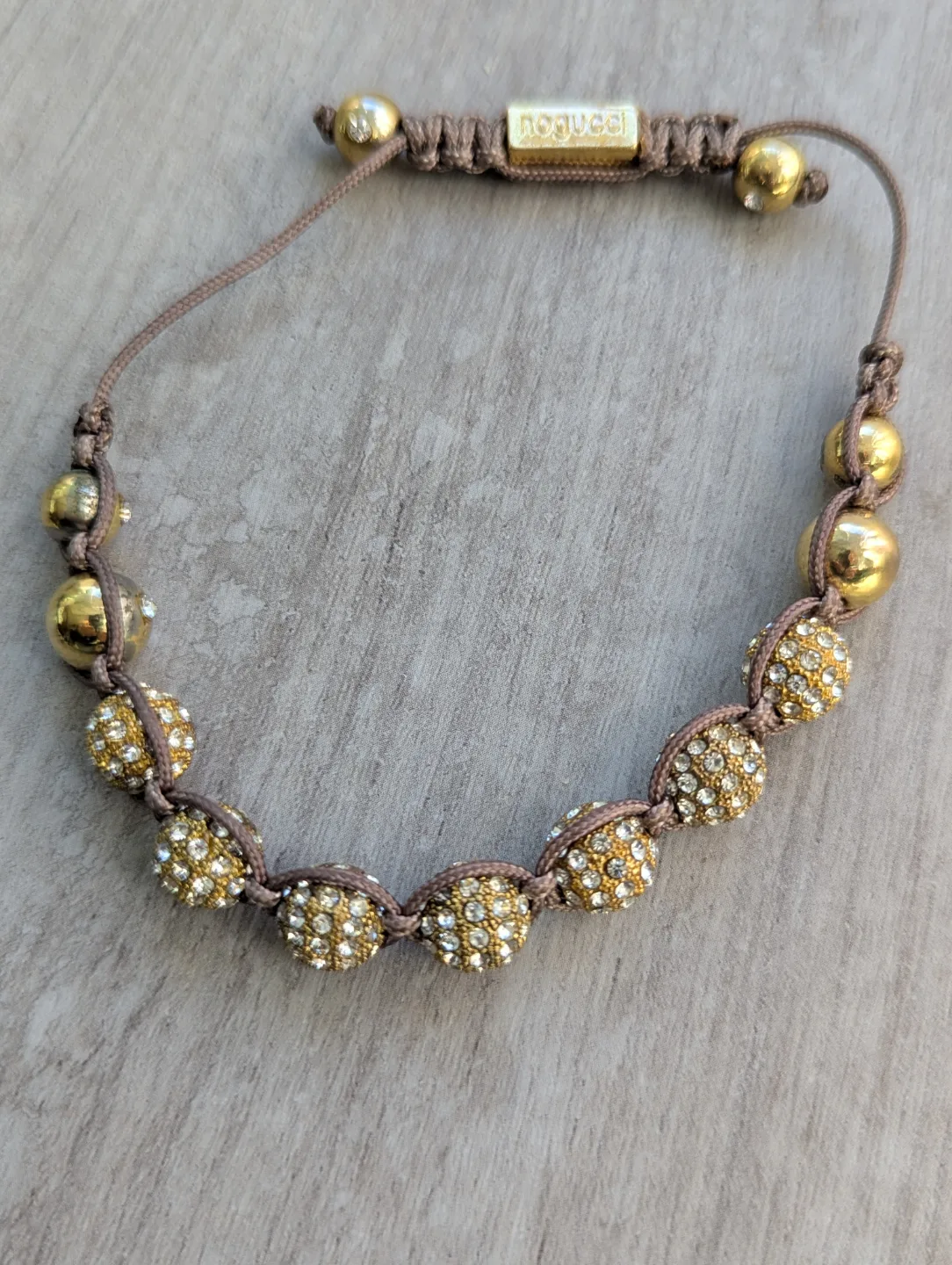 Nogucci Bracelet - taupe Cord, Gold Beads & Crystals thumbnail