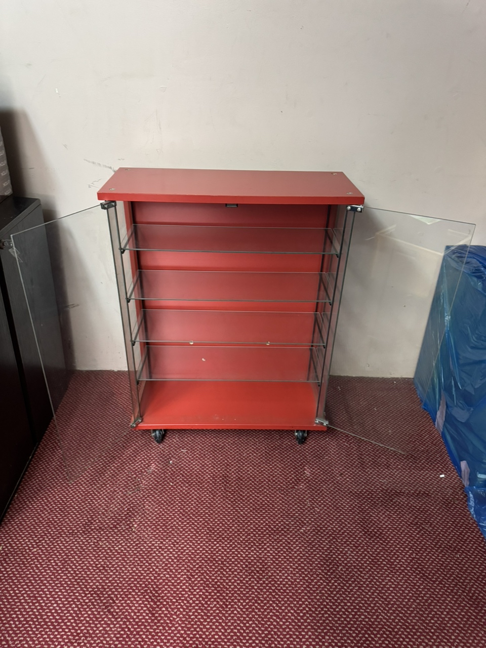 Red Glass Accent Cabinet With 2 Glass Doors and  4 Glass shelves - photo 2