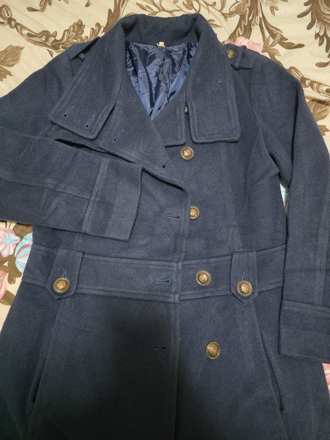Navy Blue Double-Breasted Peacoat - photo 2