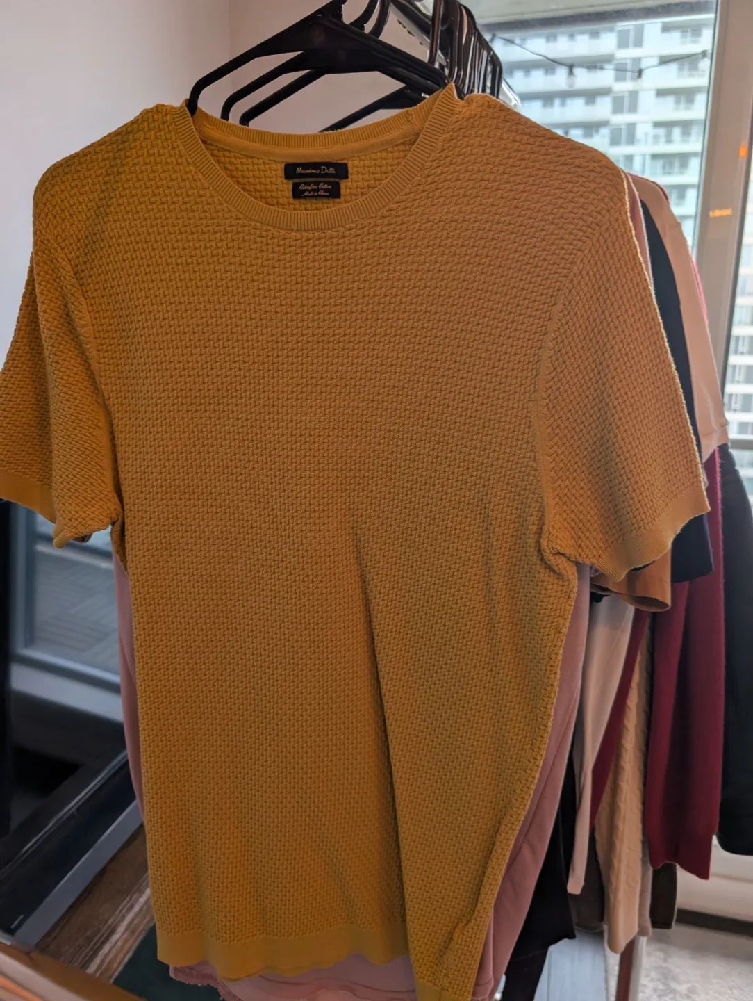 Men's Mustard Yellow Waffle Knit Short Sleeve T-Shirt thumbnail